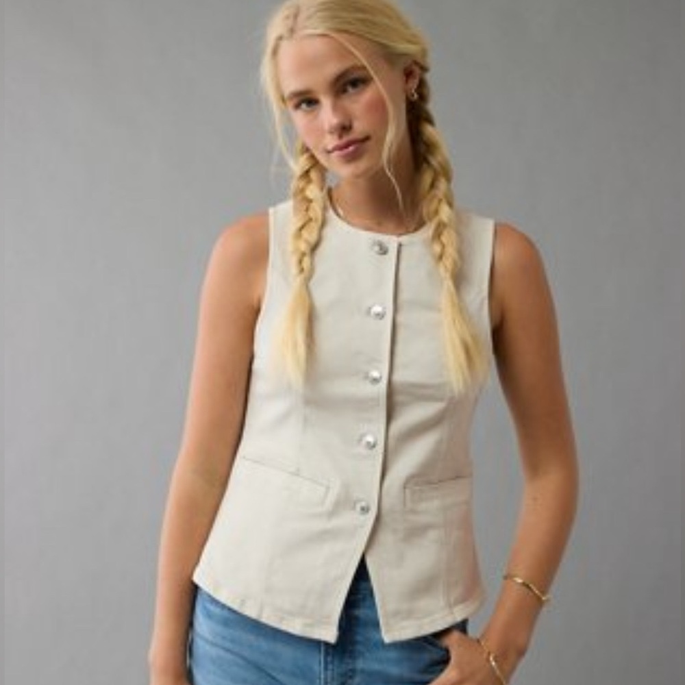 American Eagle Utility Button-Front Vest – Neutral Beige NWOT